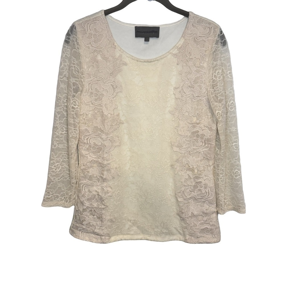 Sunday in Brooklyn Cream Lace Cropped Sleeve Top size small